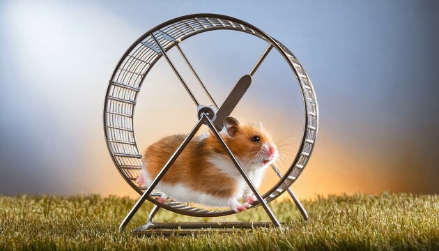 A hamster running in the hamster wheel