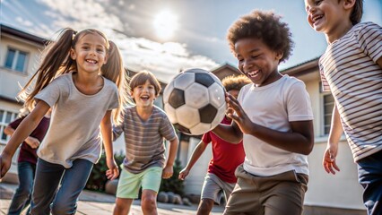 a group of children playing with a ball fun summer
