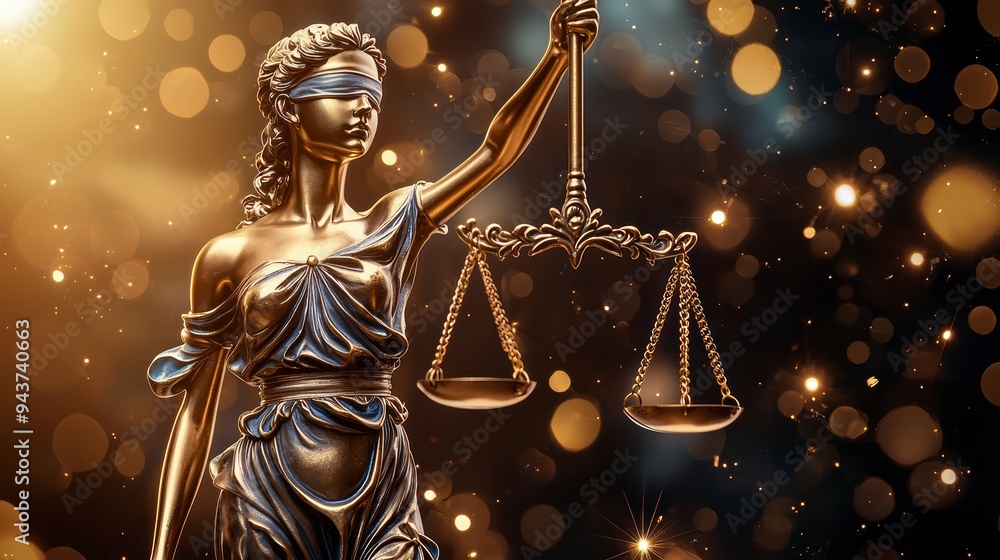Poster the digital scales of justice against the backdrop of data and code symbolize the rule of law in the