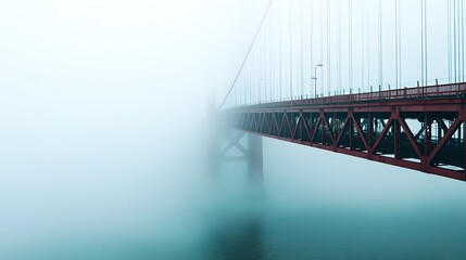 Fototapeta premium A serene and mysterious landscape where a bridge fades into the misty fog creating a sense of uncertainty and contemplation