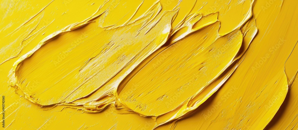 Aufkleber Two vivid yellow oil paints are applied to the canvas using a palette knife Close up of an abstract artwork Modern Art. with copy space image. Place for adding text or design