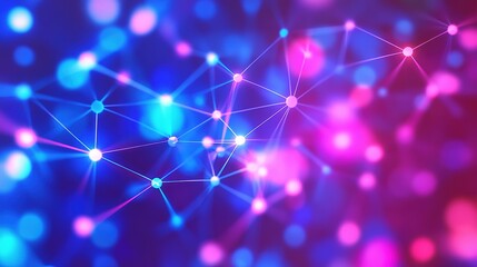 Obraz premium Colorful abstract network of glowing dots and lines in a vibrant blue and pink background illustrating digital connectivity and technology
