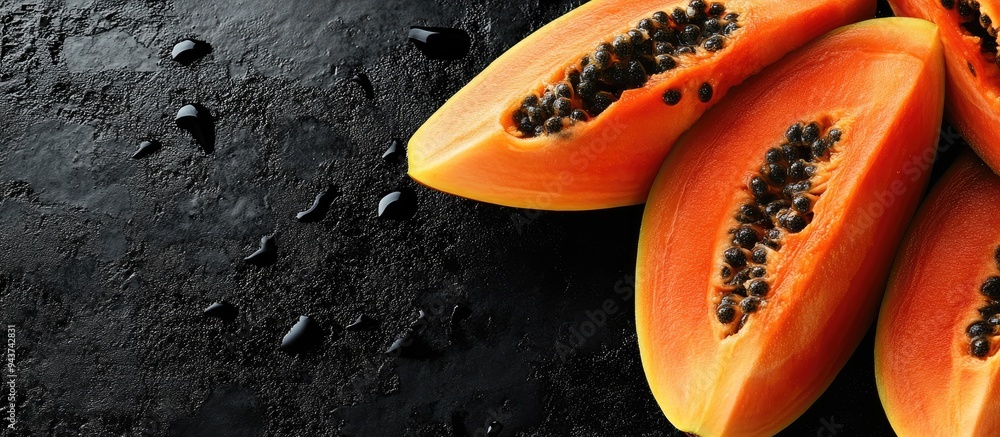 Aufkleber Fresh slices of ripe papaya. with copy space image. Place for adding text or design