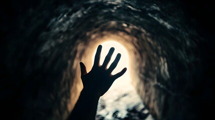 Reaching for Light A Hand Emerging from the Darkness Symbolizing Opportunity Growth and the Pursuit of a Brighter Future