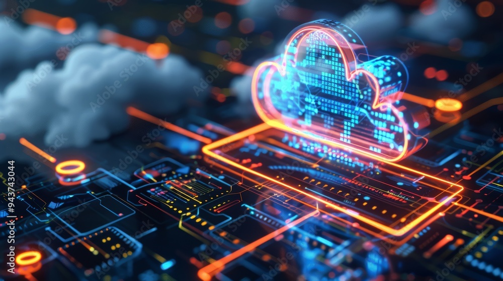 Poster Futuristic interface showing cloud storage expansion