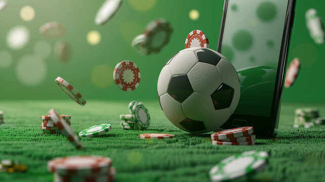 football ball  a mobile phone and coins  casino chips.