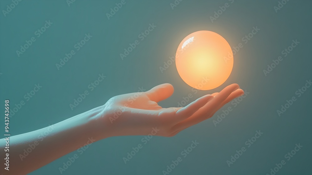 Poster a mesmerizing glowing orb floating effortlessly above an outstretched hand radiating energy and symb