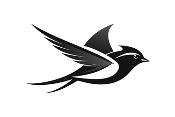 A titmouse flying vector art illustration icon logo, featuring a modern stylish shape with an underline, vector illustration