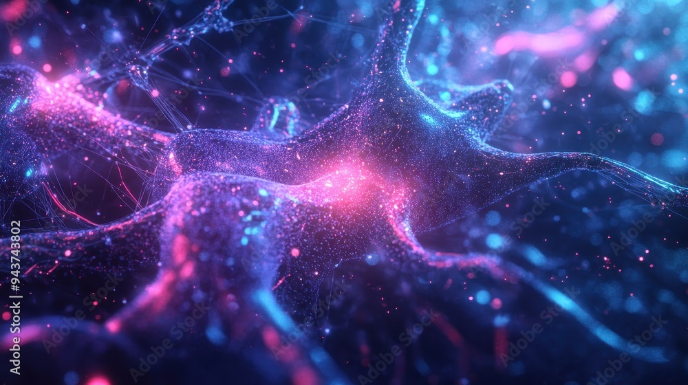 Poster abstract neural network - 3d render of a complex interconnected structure.