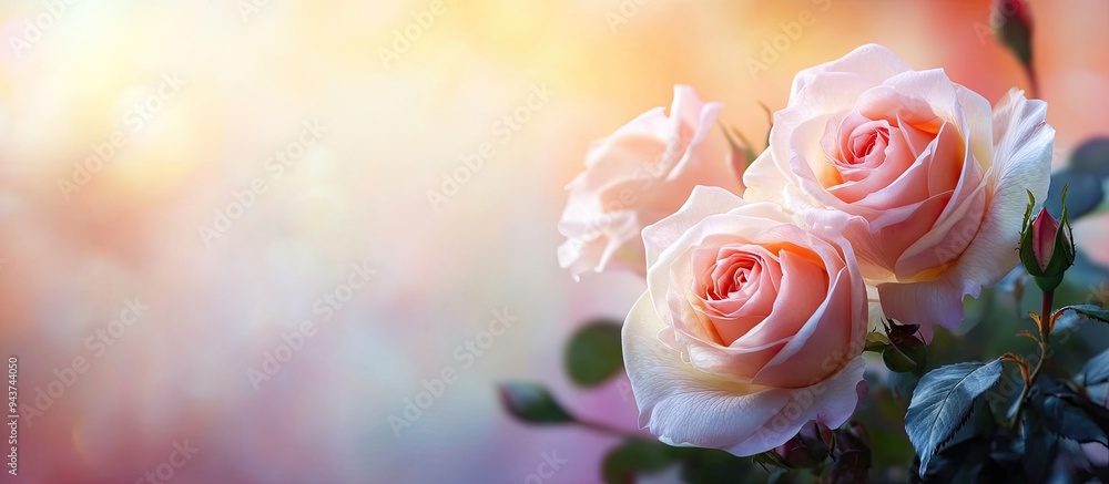 Aufkleber Lovely roses on a colorful background. with copy space image. Place for adding text or design