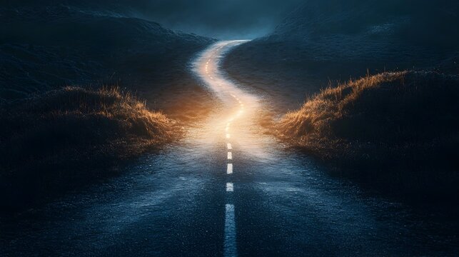 A road splitting into two distinct paths one light and one dark symbolizing the moral choices and dilemmas faced in life s journey  The image provides a concept for decision making guidance