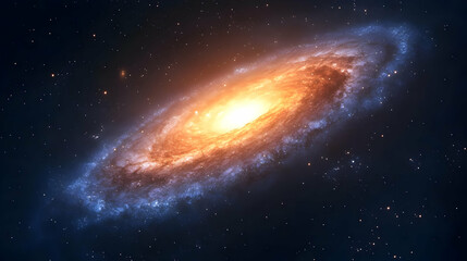 Fototapeta premium A spiral galaxy with a bright core against a dark background of stars.