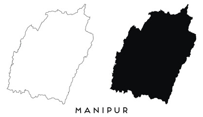 Manipur map outline and black silhouette vector