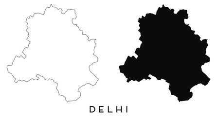 Delhi map outline and black silhouette vector