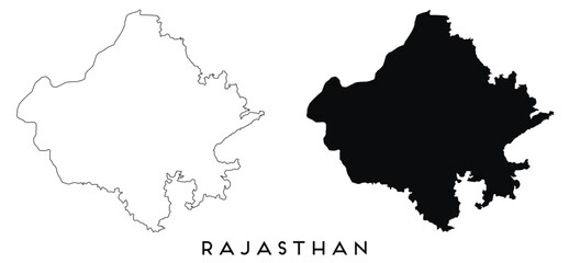 Rajasthan map outline and black silhouette vector