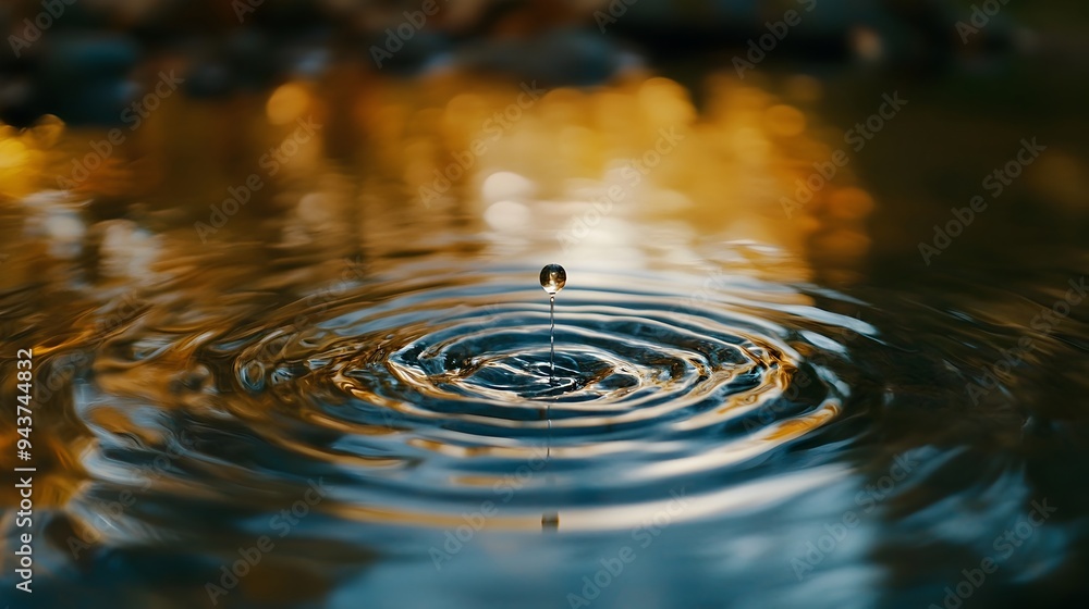 Poster a single droplet creating ripples in a pond symbolizing the ripple effect of actions and the impact 