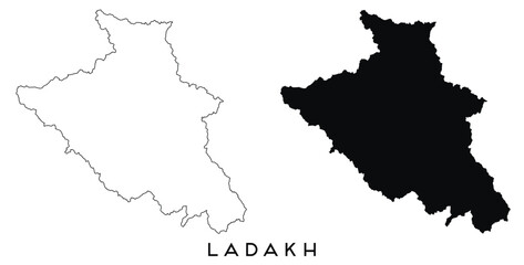 Ladakh map outline and black silhouette vector