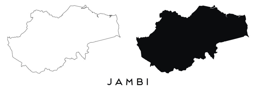 Jambi map outline and black silhouette vector