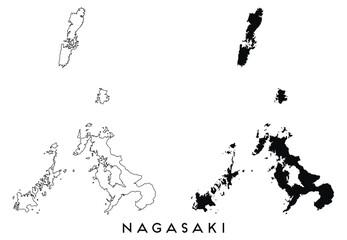 Nagasaki map outline and black silhouette vector