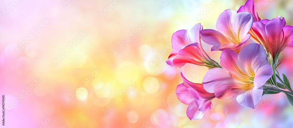 Fototapete beautiful freesia flowers on a colorful background. with copy space image. place for adding text or 