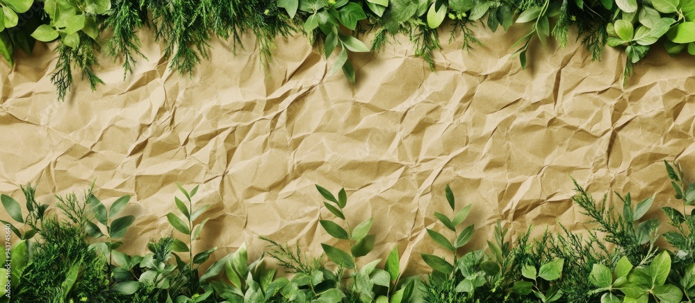 Aufkleber Creative backdrop made from craft paper on green natural grass The idea of ecological products and nature. with copy space image. Place for adding text or design
