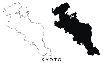 Kyoto map outline and black silhouette vector