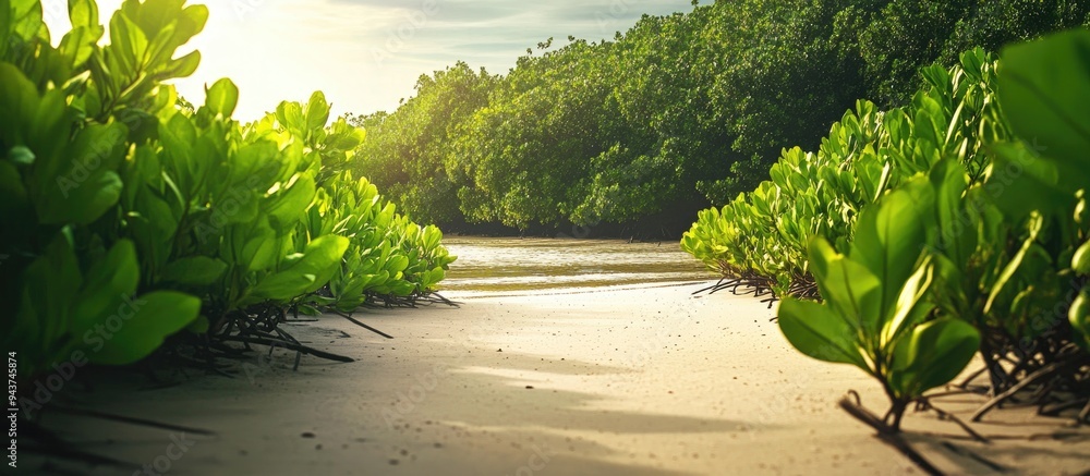 Poster photography of lush and shady mangrove plants along the beach dense mangrove forests and vibrant veg