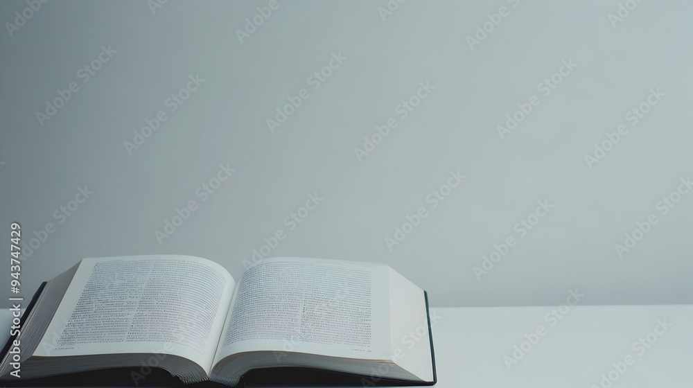 Poster minimalist open book with a single bookmark resting on the pages providing copy space for text or de