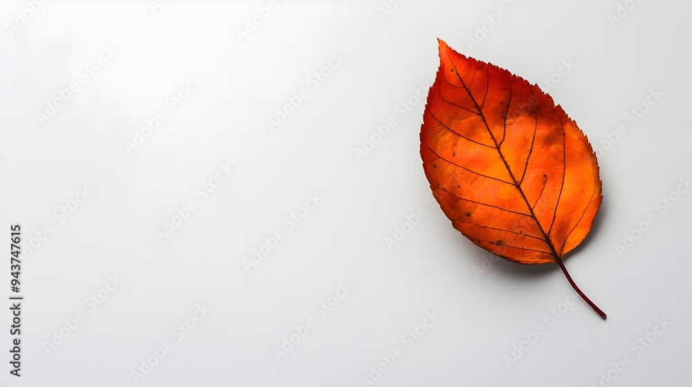 Poster Solitary fallen leaf on a plain white background with ample copy space  Simple minimalistic and natural botanical study showcasing the elegant form and texture of a single foliage element