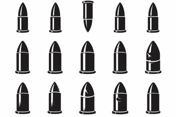 Bullet icon, black shell symbol, military cartridge silhouette, minimal gun sleeve emblem, weapon sign