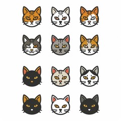 Cat flat icon, minimal kitten symbol, kitty sign isolated, pet pictogram, cat set on white