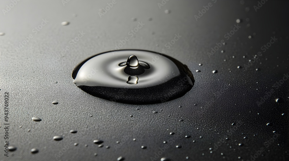 Poster a single captivating droplet of water resting on a smooth reflective surface creating a peaceful and