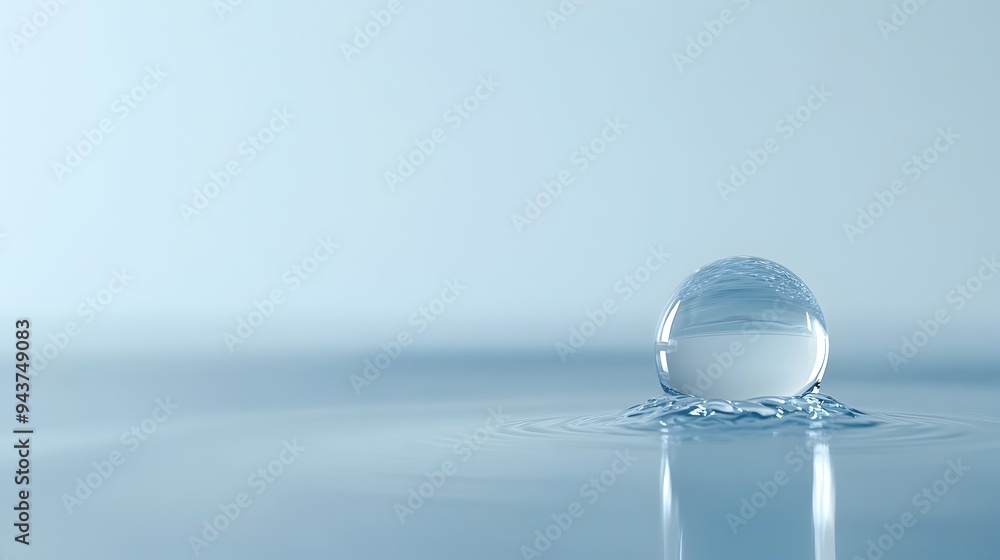 Poster a single isolated water droplet resting on a smooth reflective surface creating a captivating abstra