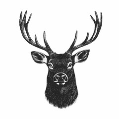 Fototapeta premium Hand-drawn illustration of a deer's head with antlers