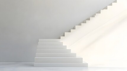 Obraz premium Minimalist and Contemporary White Staircase with a Single Highlighted Step Providing Ample Copy Space for Text Overlay or Graphic Design Elements