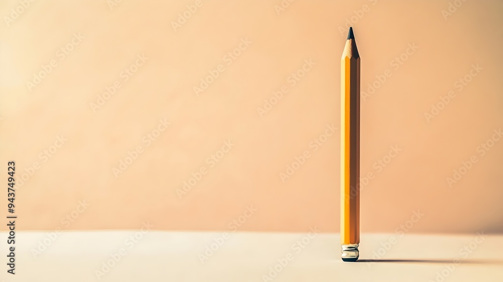 Poster a single pencil standing upright on a blank sheet of paper providing ample copy space for text image