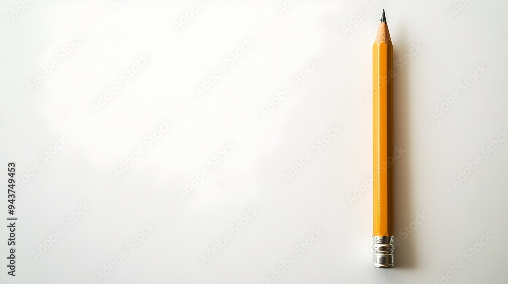Poster a single pencil standing upright on a blank sheet of white paper creating a minimalist and simple co