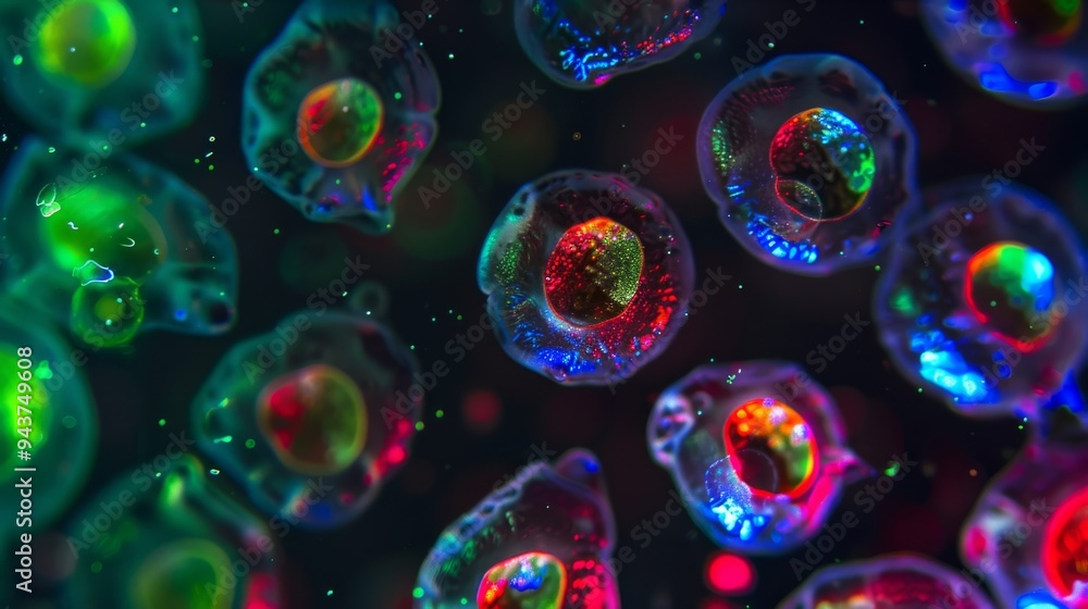 Aufkleber multicolored stem cells illuminated under lab light