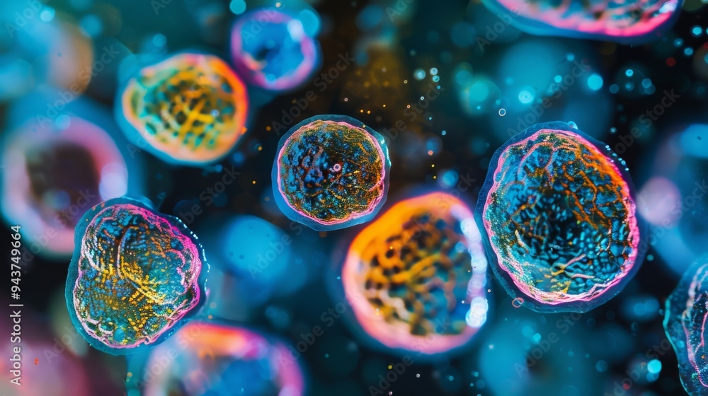 Aufkleber multicolored stem cells under a microscope