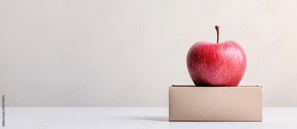 Fototapete a lovely pink apple in a box on a white background. with copy space image. place for adding text or 