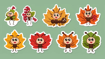 Obraz premium sticker set, different cute funny cartoon ant