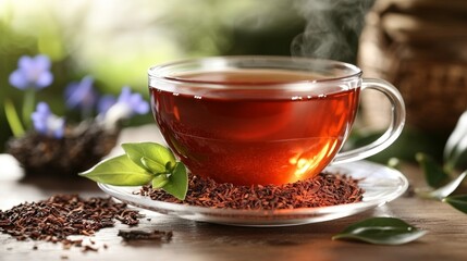 rooibos tea delight, a fine china cup holding rich red rooibos tea, a luxurious delight for tea lovers