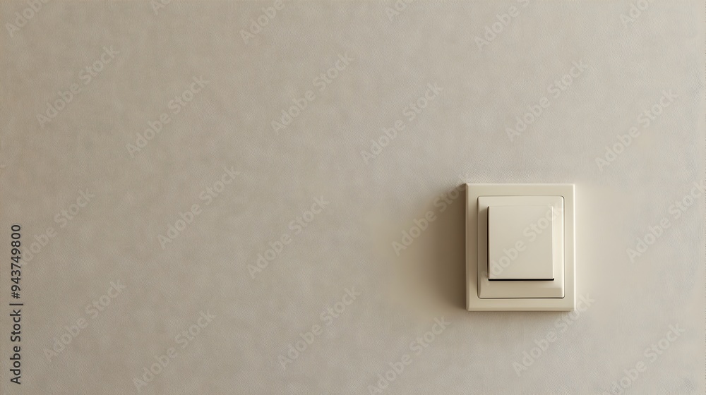 Poster minimalist light switch mounted on a simple bare wall with ample copy space for text or graphic over