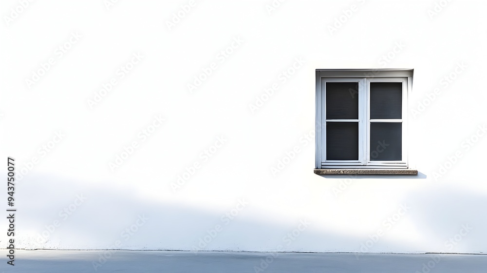Aufkleber minimalist architectural photography featuring a single window on a plain white wall with ample copy