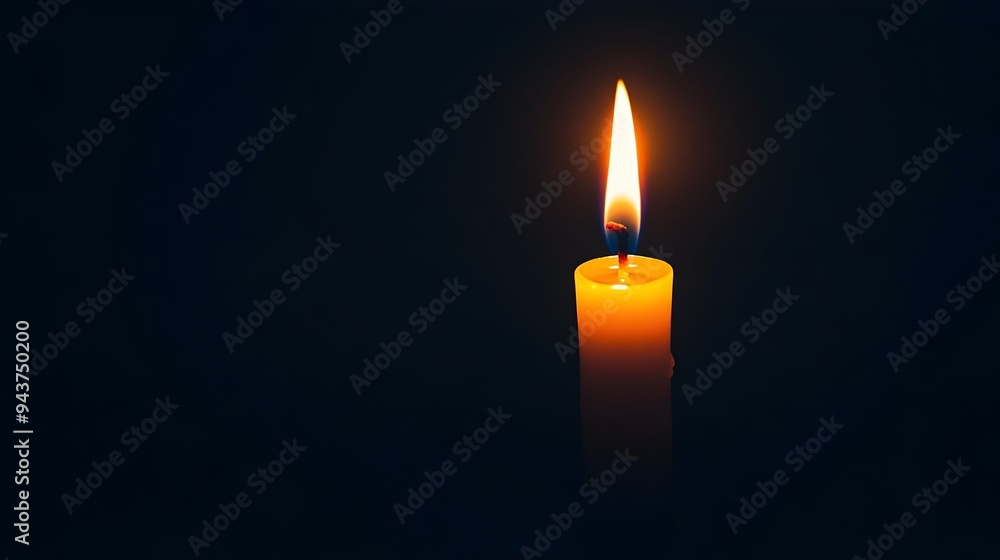 Poster a single flickering candle flame casting a warm ethereal glow in the enveloping darkness offering a 