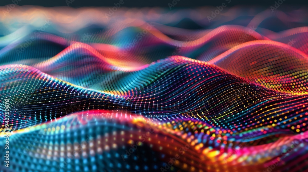 Poster Quantum computing grid with colorful waves