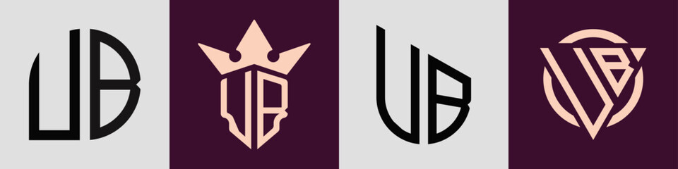Creative simple Initial Letters UB Logo Designs Bundle.