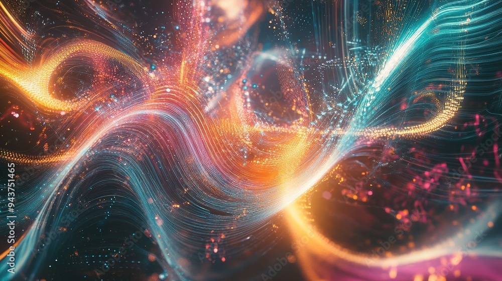 Poster vibrant abstract light patterns swirl in dynamic motion creating a colorful digital art experience a