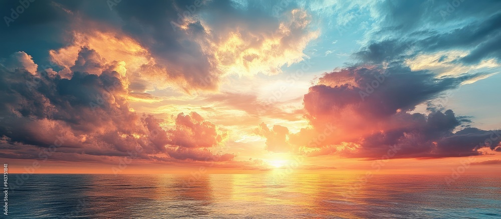 Leinwandbilder natural background of evening clouds above the river during sunset. with copy space image. place for