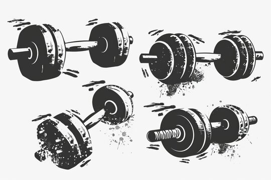 Dumbbell icon, gym equipment, weightlifting symbol, bodybuilding black graffiti spray logo